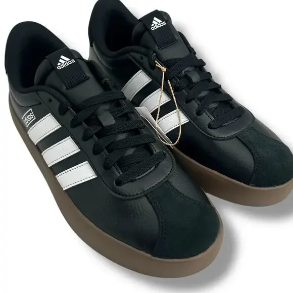 NEW Adidas Women's VL Court 3.0 Sneakers Size 8 Black Leather Low Top Casual - Picture 11 of 13